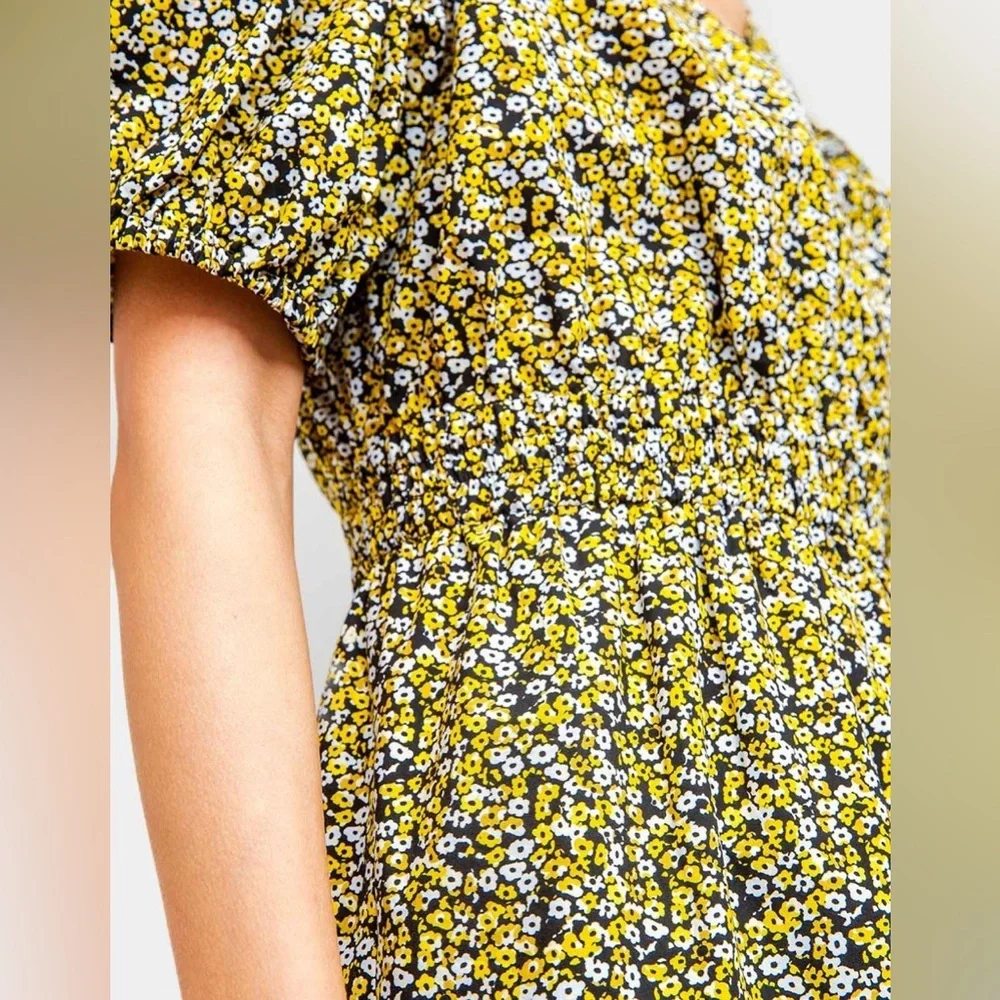 JUST Female Dove Midi Dress Black Yellow Floral Print M